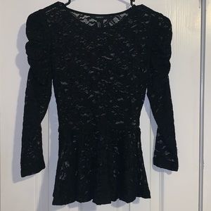Black See-Through Lace Mid-Sleeve Top